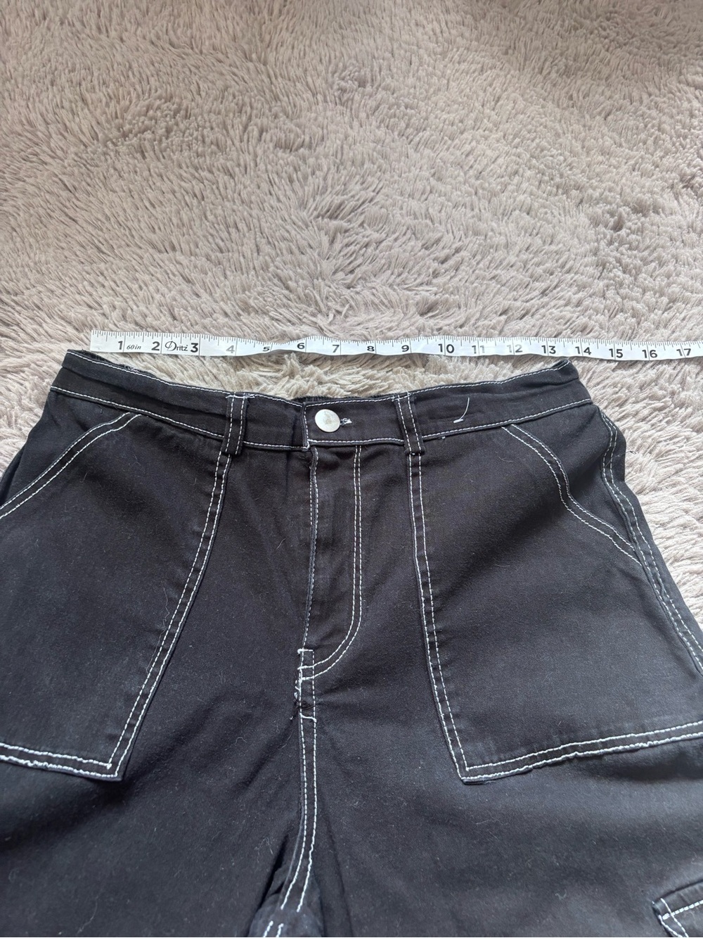 Rachel Paige Black Wide Leg Cargo Pants with White Contrast Stitching Large - Picture 7 of 10